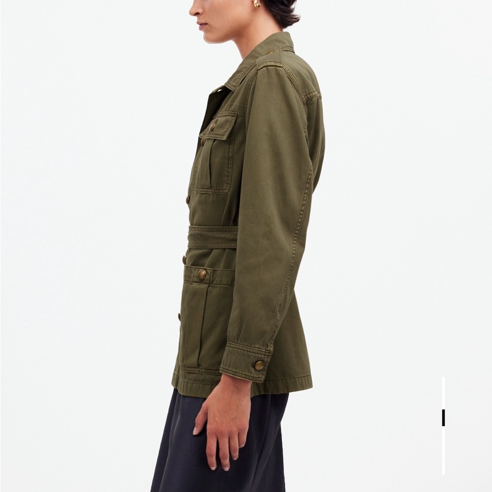 Madewell Utility Chino Safari Jacket Forest Green Gold Buttons Small Military - Picture 3 of 8